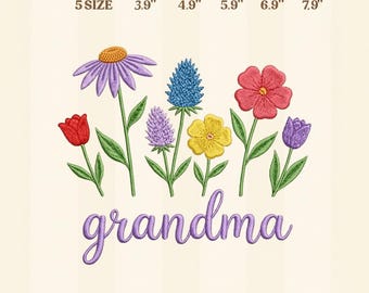 Oma Blumen Stickerei Design, süßes Oma Geschenk, Blumenstrauß Stich Muster, Muttertag Stickerei Design
