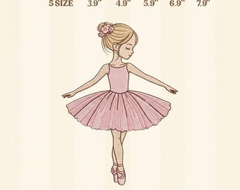 Side View Ballerina Embroidery Design, Elegant Ballet Girl Pink Tutu, Dance Girl Embroidery, Kids Ballet Design Embroidery