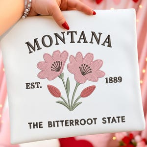Diseño de bordado Montana Bitterroot, flor estatal de MT, puntada floral vintage, diseño de bordado del estado de EE. UU., descarga instantánea Dst Pe