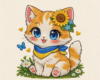 Cute Fox with Sunflower Machine Embroidery Design File, Woodland Fox Embroidery Pattern, Floral Fox