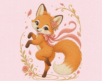 Cute Floral Fox Machine Embroidery Design, Woodland Fox Embroidery File, Boho Forest Animal Digital Stitch Pattern