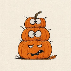 Funny Pumpkin Stack Embroidery Design, Three Halloween Pumpkins Machine Embroidery File, Spooky Fall Pattern