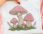 Mushroom Embroidery Design, Cute Pink Mushroom, Forest Nature Embroidery File, PES DST Embroidery Design