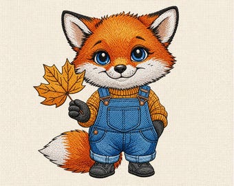 Cute Autumn Fox Machine Embroidery Design, Fall Fox Embroidery File, Woodland Animal with Maple Leaf Decor