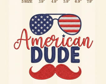 American Dude PNG, 4th of July, Patriotic Sunglasses Mustache, USA Flag Glasses, Embroidery Design, Instant Download Dst Pe
