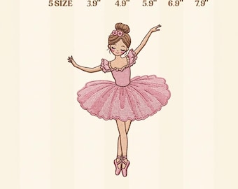 Rosa Ballerina Kleid Stickerei Design, tanzende Mädchen Stickerei, niedliche Ballett-Tänzerin, Kinder Tanz Outfit Design, Instant Download