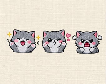 Cute Cat Expressions Embroidery Design Bundle, Happy Wink Angry Kitty, Machine Embroidery Files Set