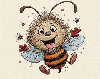 Happy Bee Embroidery Design, Cute Bumble Bee Machine Embroidery File, Kawaii Insect Digital Pattern, Kids Embroidery Design