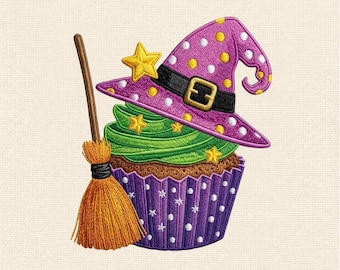 Halloween Hexe Cupcake Stickdatei, Stickdatei, Halloween Hexe Cupcake Stickmuster