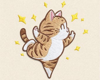 Cute Dabbing Cat Embroidery Design, Funny Kitty Embroidery File, Kawaii Cat Machine Embroidery Pattern