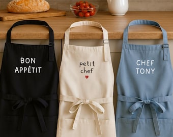 Grembiule ricamato personalizzato per bambini e adulti | Regalo per cucina, insegnante, papà, mamma | Ricamato con nome o logo