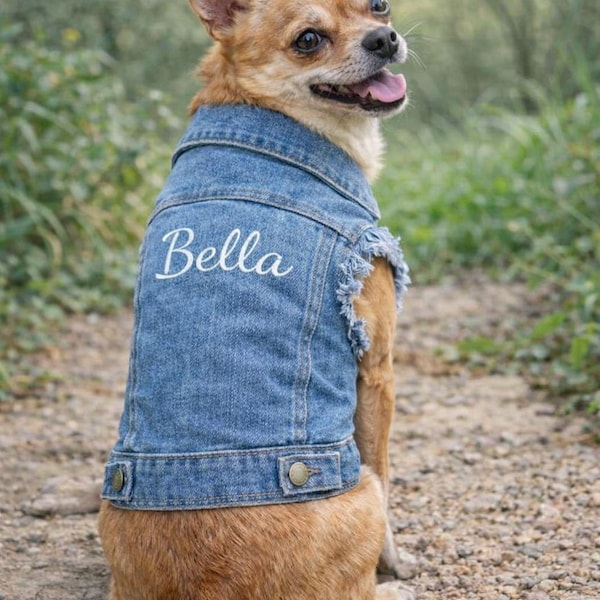 Personalized dog denim jacket | Dog denim jacket | Trendy dog clothing | Dog denim vest | Name embroidery | Dog gift