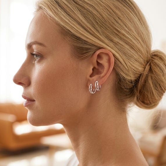 S999 Pure Silver Mobius Double Hoop Earrings, Twisted Huggie Hoops, Interlocking Eternity Hoops, Minimalist Everyday Jewelry 10mm 12mm 14mm