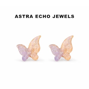 925 Silver Butterfly Stud Earrings, Dainty Pink Purple Gradient Studs, Minimalist Fairycore Jewelry, Iridescent Butterfly