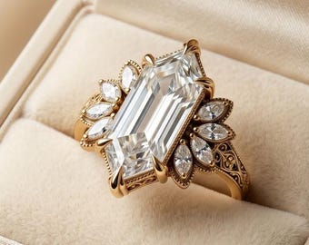 Moissanit Verlobungsring Hexagon Cut | Vintage Gold Art Deco Ehering | Marquise Side Stone Brautring | Einzigartige Antragsring für Sie