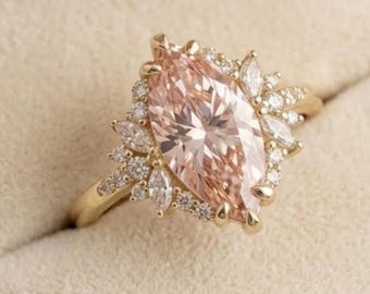 Rosa Moissanit Verlobungsring | Vintage Gold Ehering | Einzigartiger romantischer Versprechensring | Statement Geschenk für Sie