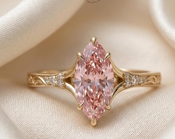 3 KT Pink Moissanit Marquise Verlobungsring | Vintage Gold Ehering | Einzigartige Versprechen Ring | Zarte Brautschmuck Geschenk für Sie