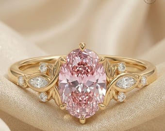 Rosa Oval Moissanite Versprechen Ring | Vintage Gold Ehering | Einzigartiges graviertes Kunst-Geburtstags-Geschenk | Zarte Jahrestag Geschenk für sie