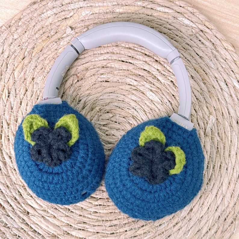 Blueberry Design Sony XM4 Headphone Covers | Crochet Fruit Sony XM5 XM6 Headphone Covers | Handmade Headphone Cover | Cute Headphone Cover image 1