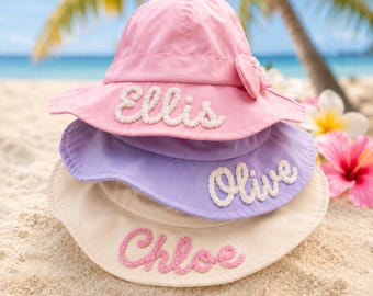 Personalized Kids Bucket Hat with Custom Name Embroidery, Toddler Sun Hat, Baby Girl Summer Beach Cap, Beach Vacation Birthday Gift Idea