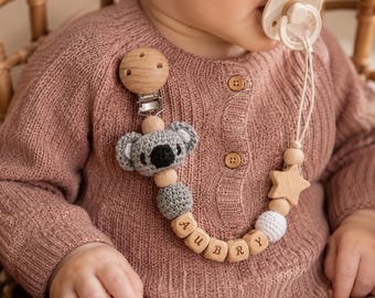 Personalized Crochet Pacifier Clip, Custom Name Baby Holder, Handmade Animal Pacifier Chain, Newborn Baby Shower Gift for Boys and Girls