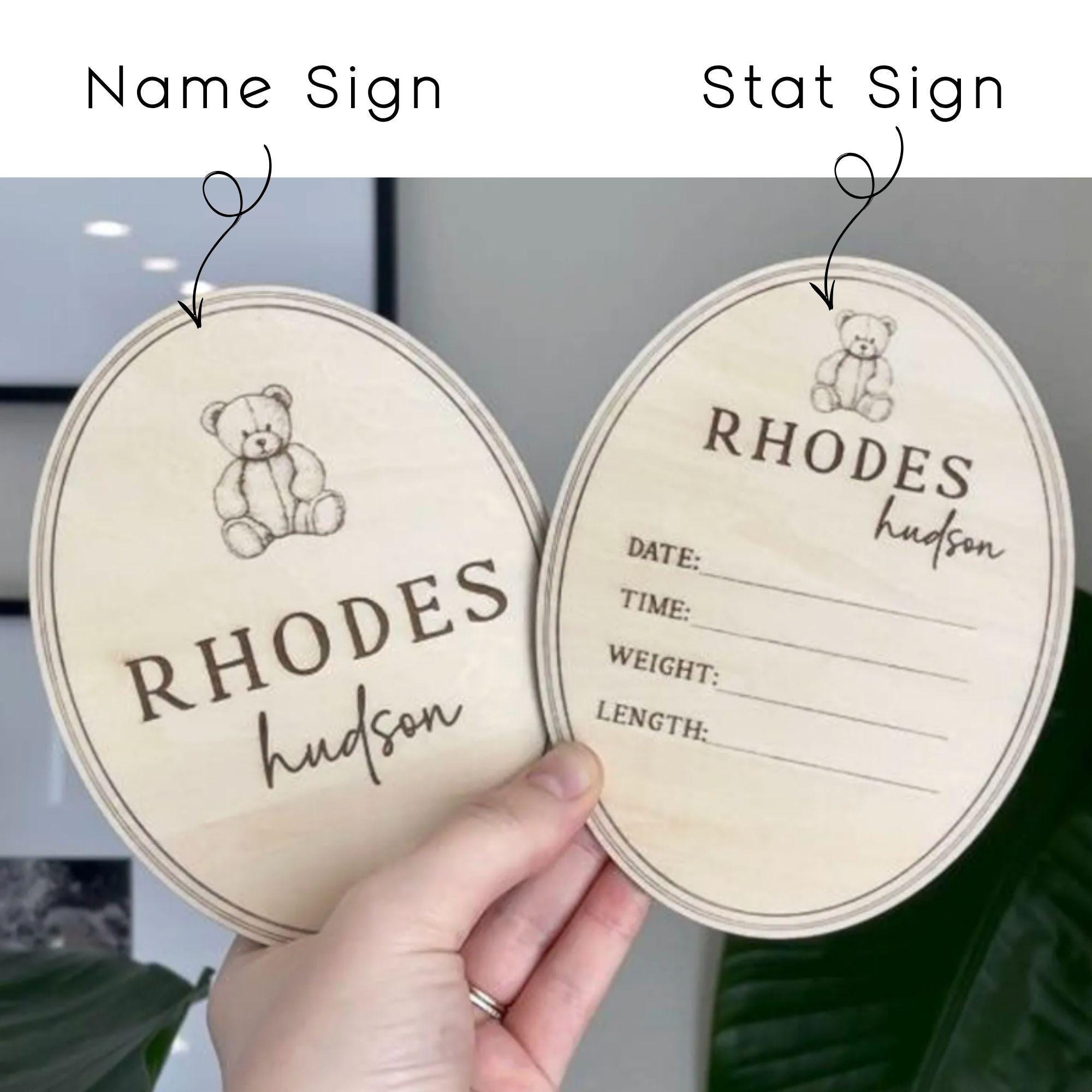 Custom Baby Name Sign Engraved Baby Announcement Sign Teddy Bear ...