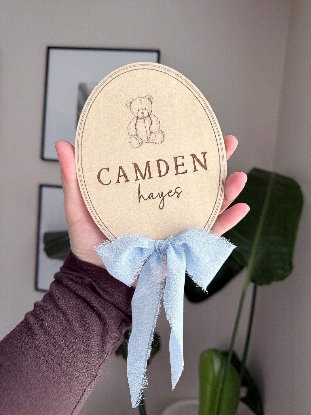 Custom Baby Name Sign Engraved Baby Announcement Sign Teddy Bear ...