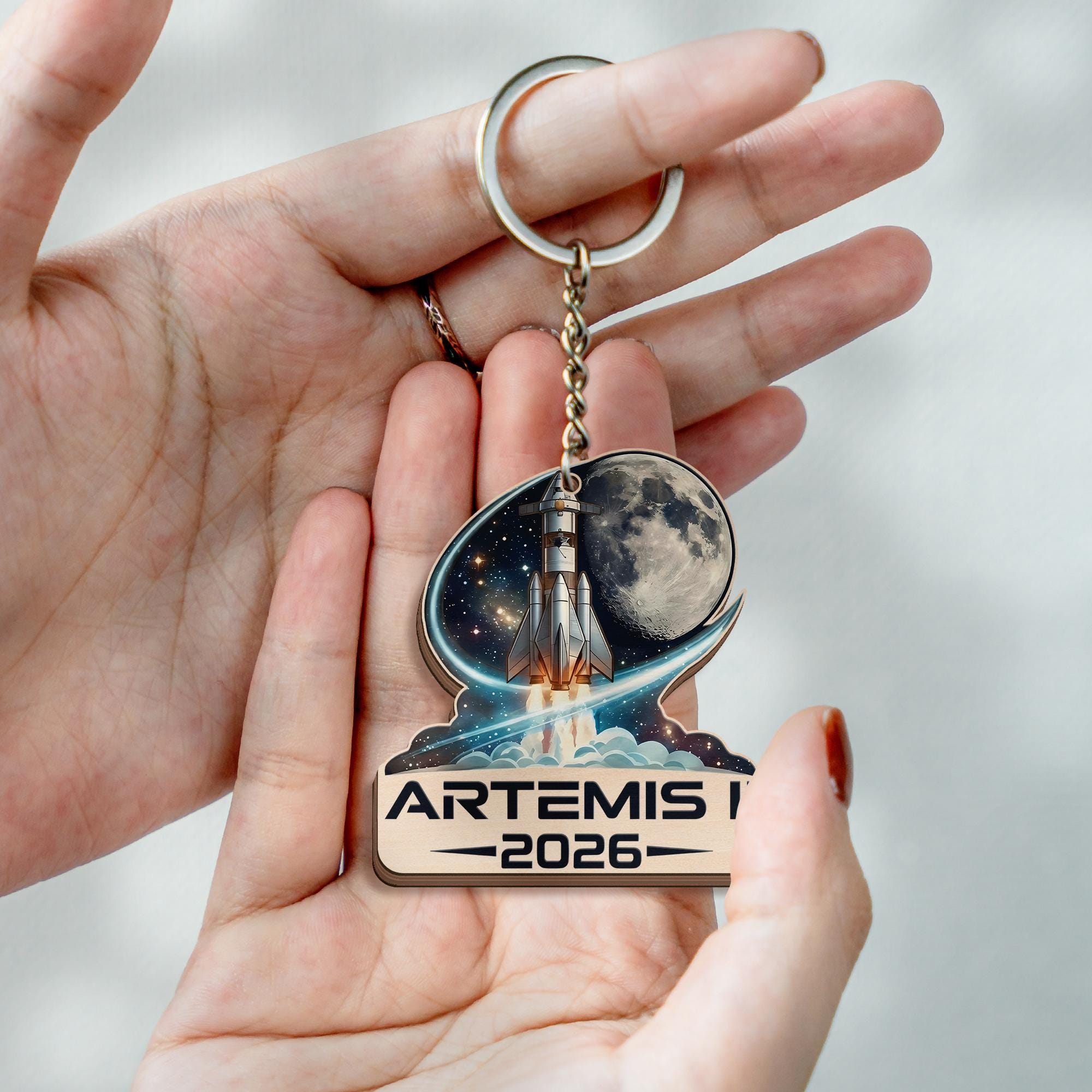 Mission Key Chain Artemis II Moon Mission Wooden Keychain, Space Program Fan Keychain ...