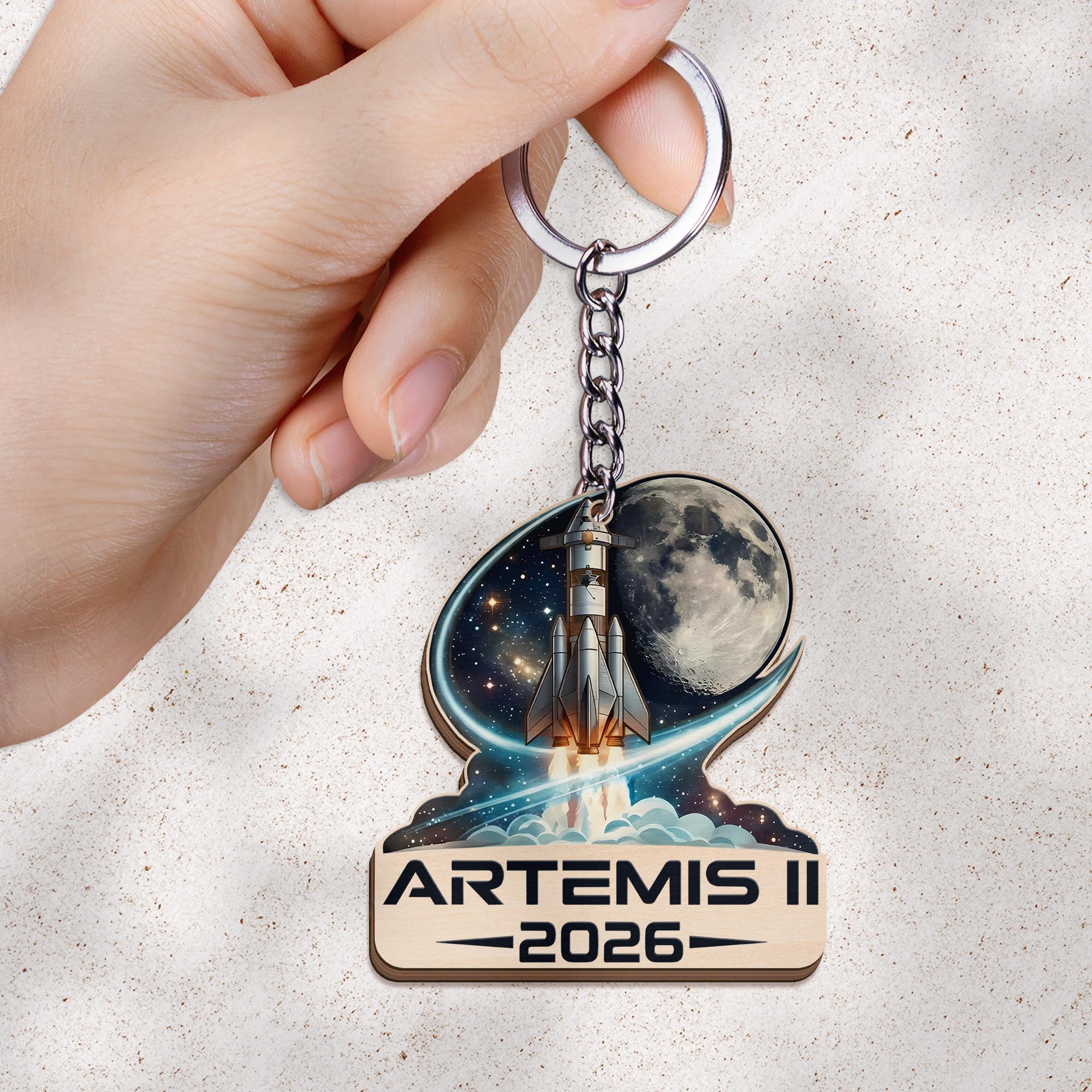 Mission Key Chain Artemis II Moon Mission Wooden Keychain, Space Program Fan Keychain ...