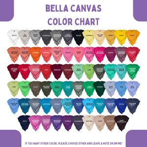 Pode incluir: Um gr&aacute;fico de cores Bella Canvas exibe uma variedade de cores de camisetas. O gr&aacute;fico inclui tons como branco, preto e v&aacute;rias tonalidades de vermelho, azul, verde e roxo. O texto na parte superior diz "BELLA CANVAS COLOR CHART."