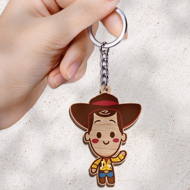 Llavero de madera de Woody el vaquero de Toy Story, llavero de juguete de película animada adorable, dije nostálgico de los 90 para mochila, etiqueta para bolso de fanático del cine retro imagen 4