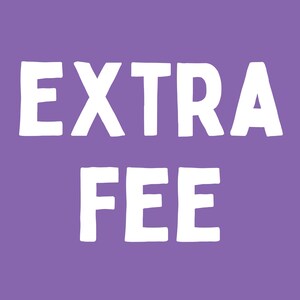Pode incluir: Texto branco "EXTRA FEE" sobre fundo roxo. A fonte &eacute; em negrito e sem serifa. O texto est&aacute; centralizado e ocupa a maior parte da imagem, com um design simples e limpo.