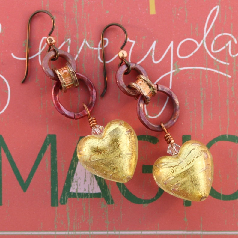 Glass Heart Earrings by Patricia Healey Copper Handmade Etsy