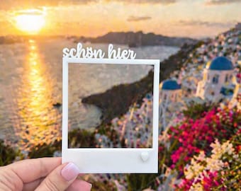 Retro Fotorahmen Sofortbild Stil, schön hier, Meerliebe, Strandliebe, Ahoi, Ankerplatz, Lieblingsplatz, moin, Urlaubsmodus,