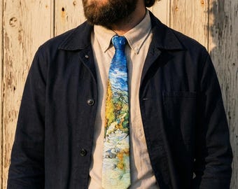 Van Gogh Pappelbaum Ölgemälde Krawatte, Vintage Druck Krawatte, Unisex Krawatte, künstlerische Krawatte für Männer, Geschenk für Männer, handgemachte kundenspezifische Krawatte, Anzugzubehör