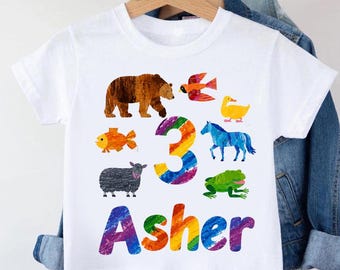 Brown Bear Inspired Birthday Shirt Personalized Animal Birthday Tee Custom Name Kids Outfit
