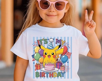 Custom Kids Birthday Shirt, Personalized Pikachu Birthday Tee, Cute Anime Birthday Outfit, Custom Name Toddler Tee, Youth Party Apparel