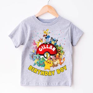 Pokeball Monster Squad Birthday Shirt Custom Name Anime Trainer Party Tee Pikachu Charizard Eevee Mew Birthday Boy Kids Apparel