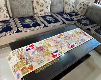 Handmade Patchwork Table Runner (20x60) | Embroidered Indian Decor