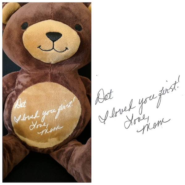 Custom Plush stuffed animal with your loved ones handwriting on it, Handwritten gift, Personalized