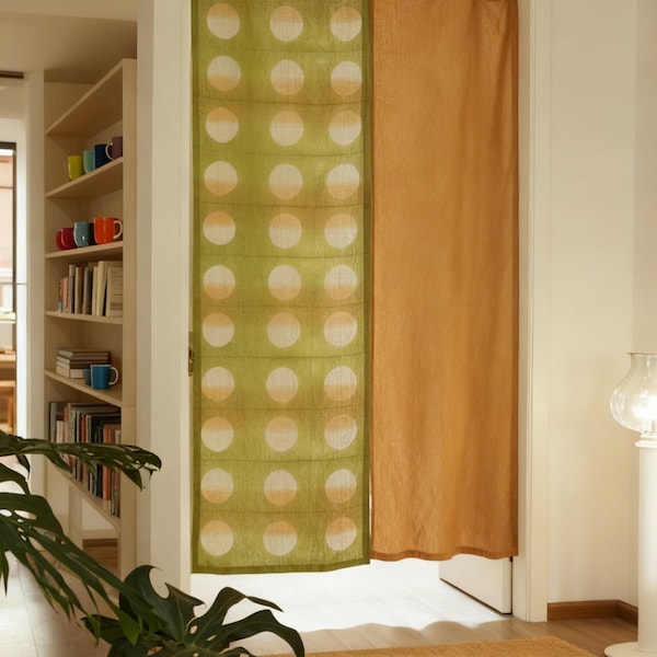 Custom Handmade Linen Noren Curtain – Botanical Dyed Polka Dot Room Divider
