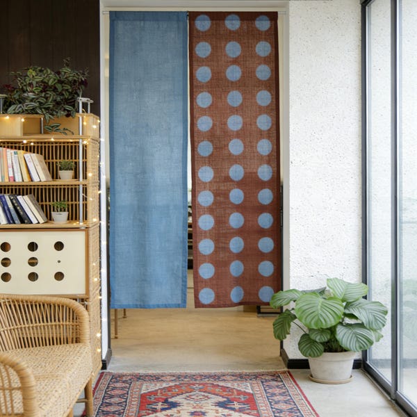 Custom Linen Noren Curtain | Private Bespoke Size 46"W×60"L for marvinpunz, Hand Plant Dyed Fabric Wall Panel