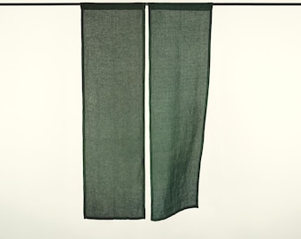 Moss Green Linen Noren Curtain | Room Divider, Organic Home Decor, Custom Eco-Friendly Japanese Drape