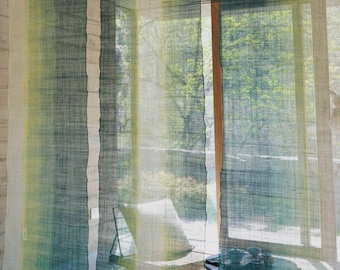Skir grön rami norengardin, japansk dörröppningsavdelare, anpassad boho köksgardin, Wabi Sabi sovrumsdekor
