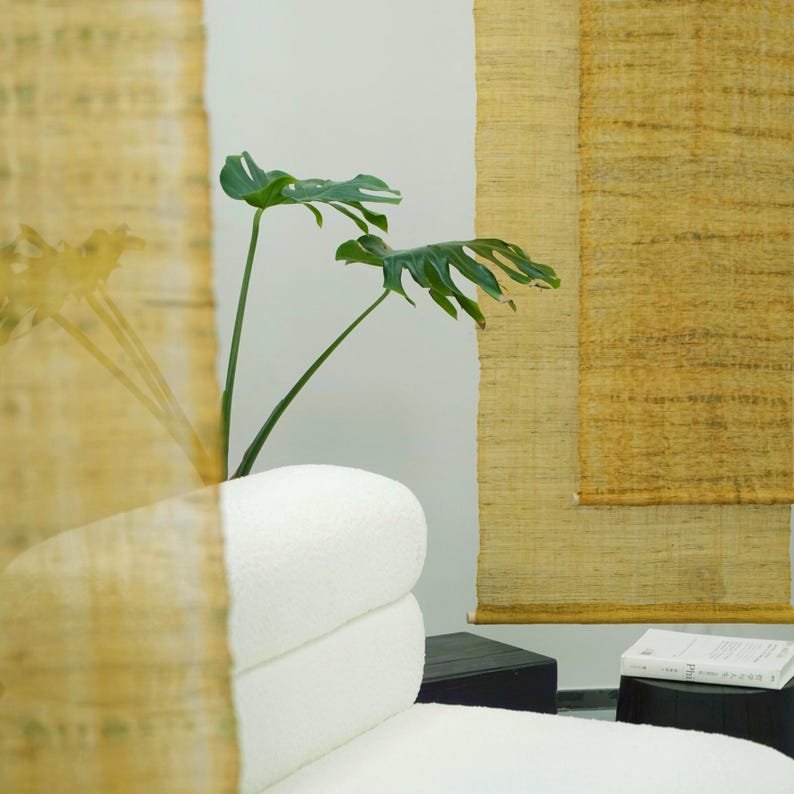 Handmade Ramie Noren Curtain | Golden Yellow Botanical Dye, Boho Decor (60cm Width) image 5