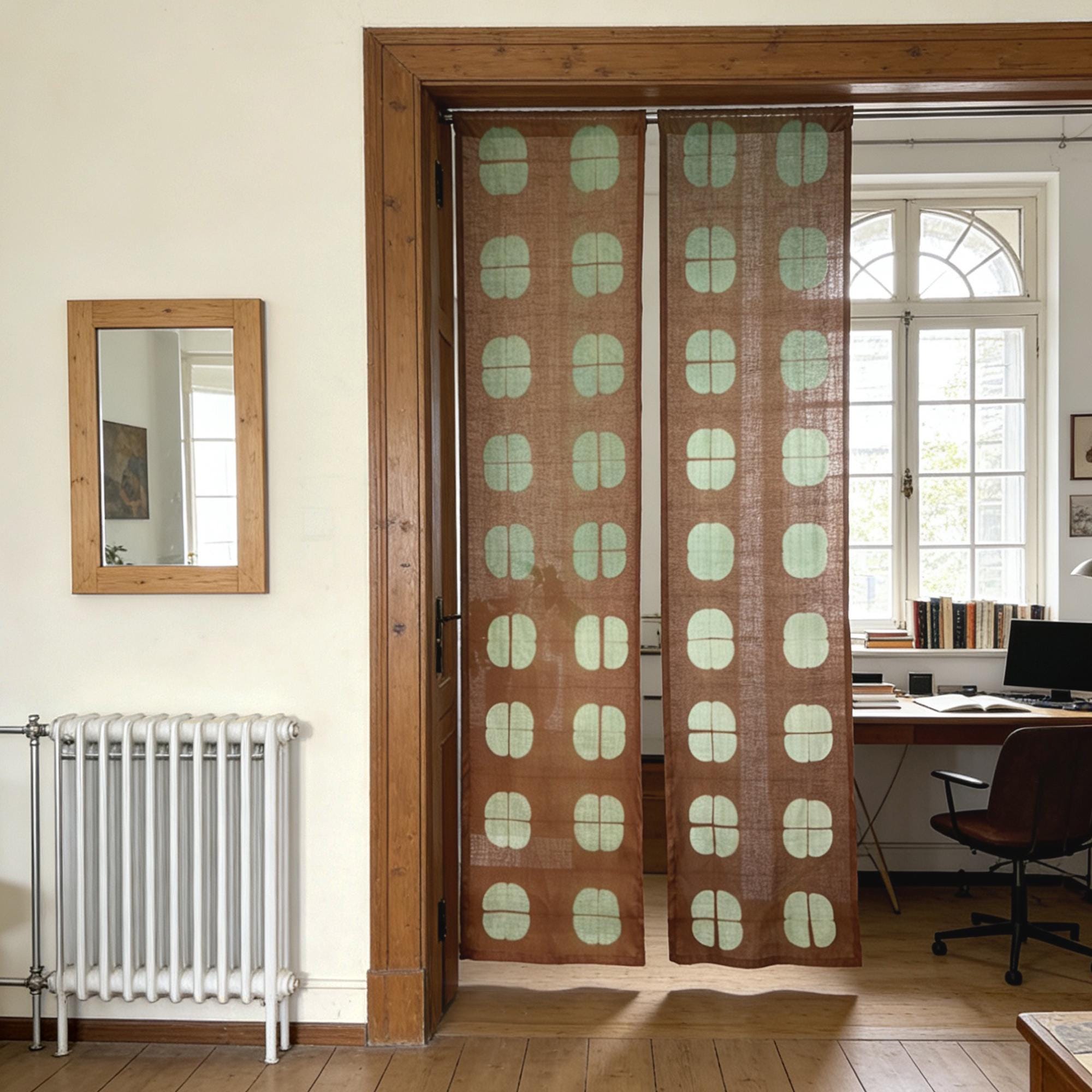 Tenda Da Porta Giapponese Con Foglie Verdi - 85x120 Cm - Divisorio Per Stanze E Arazzo Da Parete