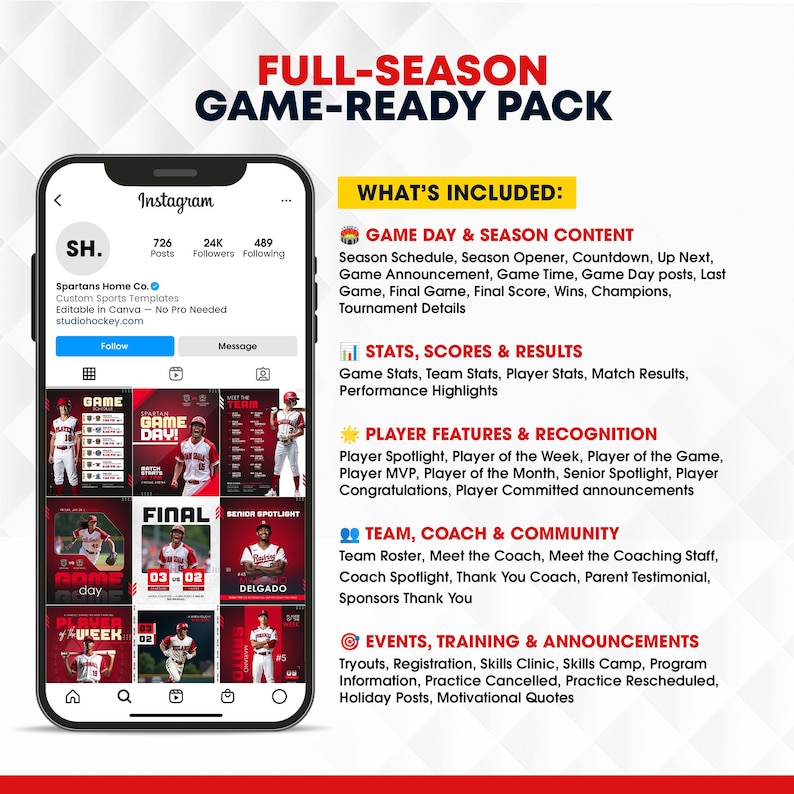 Baseball Social Media Templates Pack | Editable Canva Game Day & Player ...