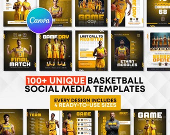 100+ Basketball Social Media Template Pack | Editable Canva Designs for Game Day, Player Spotlight