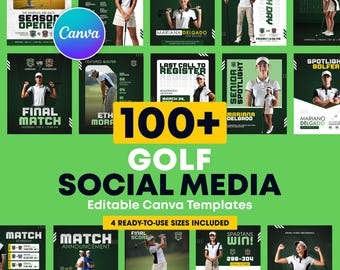 Golf-sjabloonpakket sociale media | Bewerkbare canvasontwerpen voor wedstrijddag, speler in de spotlight