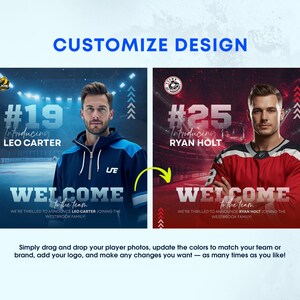 Paquete de plantillas para redes sociales de hockey: 25 diseños editables en Canva para el día del partido y el jugador destacado imagen 4
